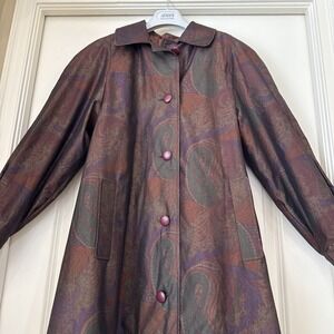VTG AQUASCUTUM London‎ England Trench Coat Red Pasley Button Up City Preppy Sz L